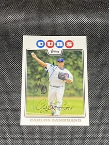Tarjeta Topps 2008 firmada por Carlos Zambrano Chicago Cubs #155 ~ certificado de autenticidad - Imagen 1 de 3