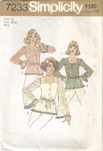Simplicity 7233 Vintage 70s Sewing Pattern Cottage Core Blouses Tops Size: 10 - Picture 1 of 9