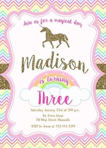 Unicorn Birthday Party Invitation, Gold, Pink, Unicorn Party, Invitation - Picture 1 of 1