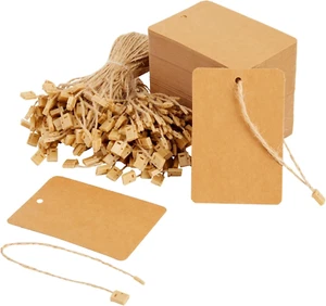 200-Pack Kraft Paper Gift Tags with Jute Twine String, Large Blank Merchandise - Picture 1 of 12
