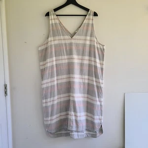 Loft Outlet Linen Blend Sundress Dress XL Gray Striped Shift Pockets Sleeveless - Picture 1 of 11