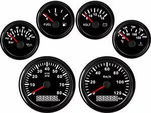 6 Gauge Set GPS 0-120KM/H Speedometer Tacho Fuel Volts Oil Pressure Temp Red Led - Bild 1 von 7