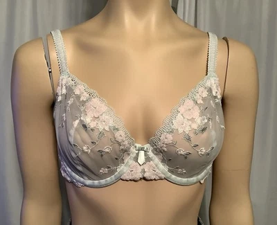 Conjunto de sujetador y braguita con cordones transparentes Felina. 36D.  Verde azulado con rosa. Nuevo sin etiquetas Foto 1 de 4
