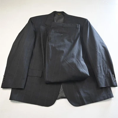 De Colección Hecho en EE. UU. Palm Beach 52L 40x32 Gris Rayas Lana Hombres Chaqueta Pantalones Traje Foto 1 de 4