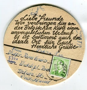 Postal de tapa de cerveza rara de Knokke, Bélgica a Widdig, Bornheim, cerca de Bonn 1963 - Imagen 1 de 2