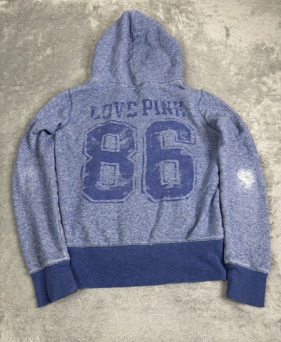 UNDERCOVER Felpa con cappuccio zip intera rosa vintage Y2K Victoria’s Secret Love donna taglia media blu