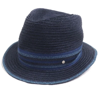 Excelente Sombrero HERMES Serie Rafia Botón Fedora Paja Azul Marino Cáñamo Hombres 58 Foto 1 de 4