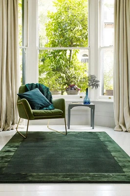 New Handmade Luxury Hand-Tufted Modern Green with border Wool & Silk Rug - Image 1 of 4