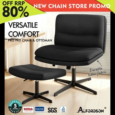ALFORDSON Office Chair Computer Seat Cross-legged Work Ottoman Fabric Black - image 1 of 4
