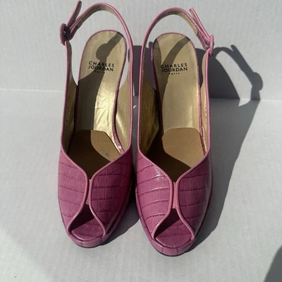 Tacones Charles Jourdan Paris Peep-Toe De Colección Cuero Rosa Caimán Repujado Talla 6 Foto 1 de 4