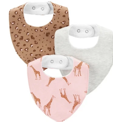 Babadores Carter’s Baby Girl pacote com 3 girafas da selva chita rosa novo - Imagem 1 de 4