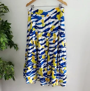 Review x E Barnett Womens Size 14 Tiered Maxi Skirt Fruit Pattern Linen Blend - Picture 1 of 10
