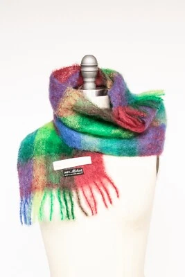1970s Scarf Mohair Bright Plaid Knit Wrap - Image 1 of 4
