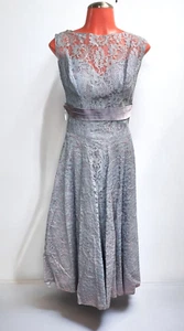 VTG 60's blue lace over purple satin belted formal dress prom gown 14 retro - Picture 1 of 18