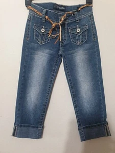 JORDACHE Girls Capri Jeans Denim With Belt Size 7 Capri Stretch Cuff Off NWT - Picture 1 of 9