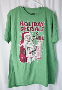 Mens L Christmas T-Shirt Heather Green Santa Claus Holiday Specials & Chill - Picture 1 of 8