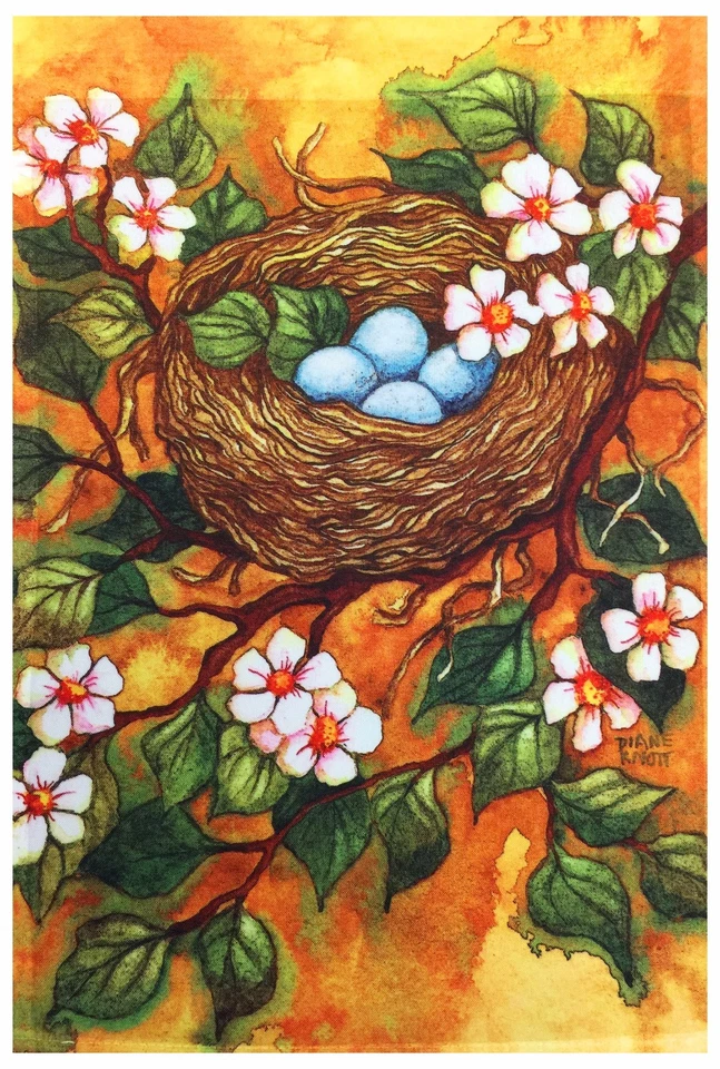 Nuevo Nido de Pájaro y Huevos Bandera de Jardín 12"X18" Decorativa Bandera de Primavera Diseñador Obra de Arte Foto 1 de 1
