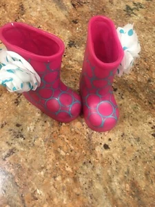 Our Generation 18" Doll Rain Boots Pink Teal Bows - Picture 1 of 6