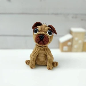 Cute Pug Puppy Dog Hand Knitted Crochet Animal Gift Doll / Keyring - Picture 1 of 8