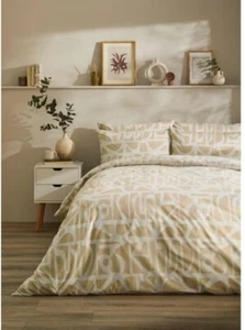Double Duvet Cover Natural Abstract Shapes Bedset 50% Cotton 50% Polyester 3 Set - Picture 1 of 6