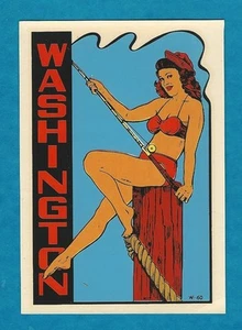 VINTAGE ORIGINAL 1948 SOUVENIR "WASHINGTON" GLAMOUR GIRL PINUP REISE AUFKLEBER KUNST - Bild 1 von 1