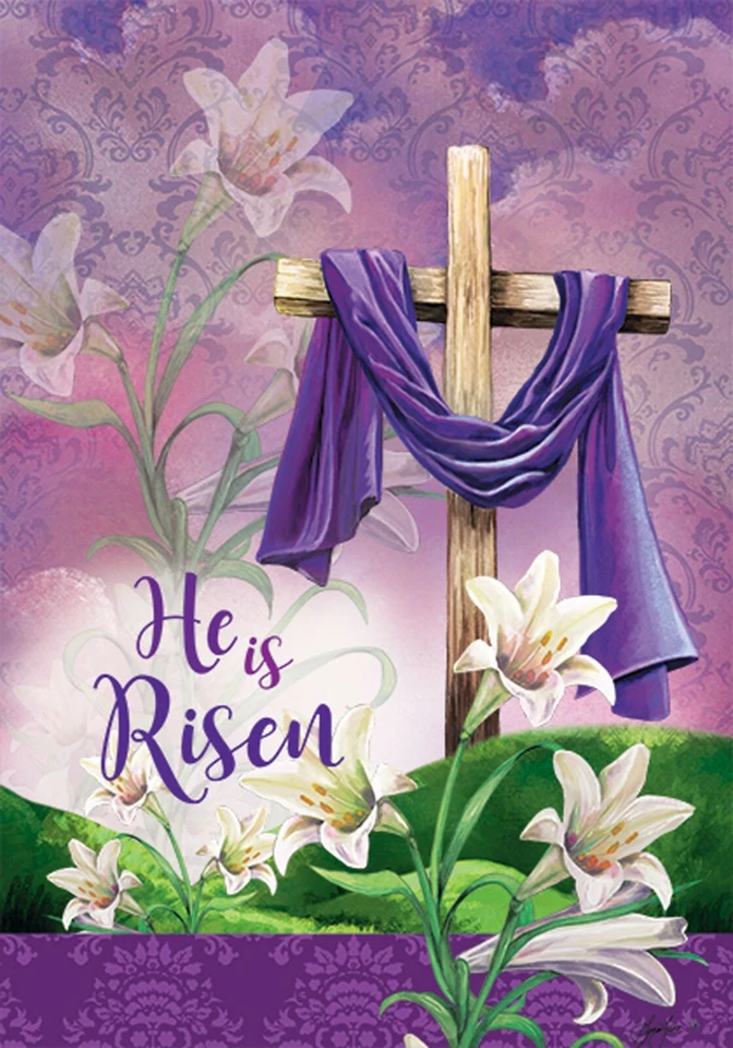 Pascua He Is Risen Lirios Cruz Jardín Bandera 18" x 12" Foto 1 de 1