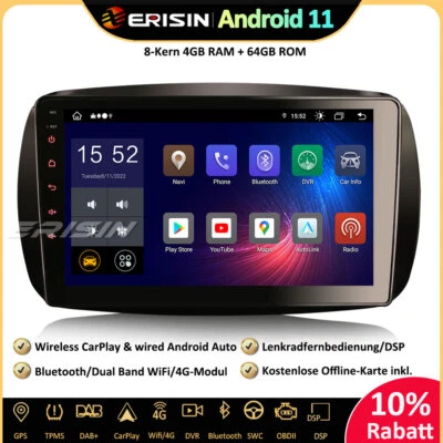 8-Kern Android 11 GPS Autoradio Navi für Mercedes-Benz SMART DAB+CarPlay 4GB+64G - Bild 1 von 4