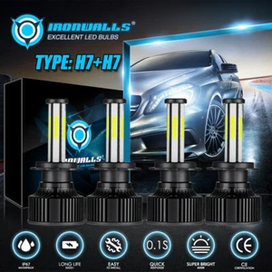 For VW Jetta Passat Golf 6sides H7+H7 LED Headlight Bulb Kit High Low Beam White - Picture 1 of 12