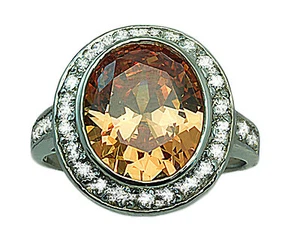 Womens Ring Sterling Silver Champagne Callista Halo Oval Cut Cubic Zirconia CZ - Picture 1 of 4