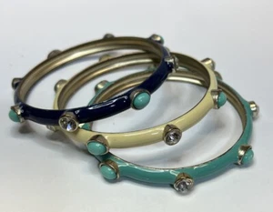 Lot of 3 enamel turquoise Cabachon rhinestone bracelet, blue cream, turquoise - Picture 1 of 8