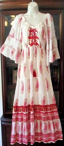 NWT ME 2 MAGIC Cream/Berry/Gold Tasseled Tiered Bell Slv Boho Maxi Dress 2X - Picture 1 of 9