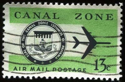 CANAL ZONE 1968 - PANAMA 13 cents - SEAL & JET PLANE - SCOTT #C50 AIR MAIL  /201 - Image 1 of 4