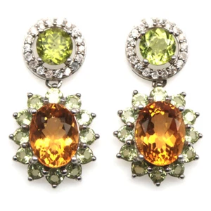 925 Plata de Ley 6x 8Mm. Dorado Citrino Amarillo, Peridoto & Zircon Pendientes - Imagen 1 de 4