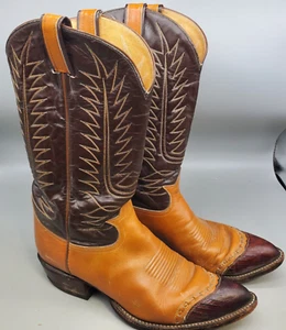 Tony Lama Herren Größe 9,5D 6243 Braun Farbblock Leder Cowboystiefel - Bild 1 von 8