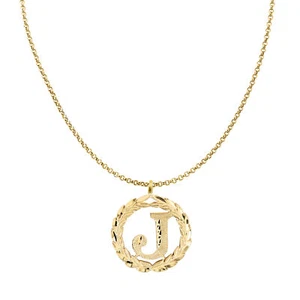 Echt 14k Gelbgold 0,78" Kranz Anfangsbuchstabe J Anhänger Halskette 16" - 22" - Bild 1 von 8