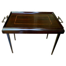 Mid Century Folding Mahogany Inlaid Butlers Side Tray Table
