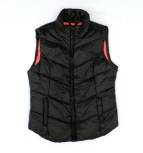 Chaleco acolchado acolchado con cremallera frontal AEROPOSTALE S Gorpcore negro con forro coral - Imagen 1 de 4