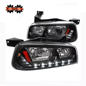 06-10 Dodge Charger 1pc Headlights Corner w/DRL LED Strip Matte Black - Picture 1 of 3