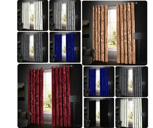Crushed Velvet Eyelet Curtains Pair – Fully Lined Modern Santiago Drapes - Picture 1 of 22