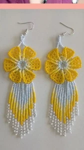 Tribal Earrings Native Large Boho American Seed Beads Handmade Earring - Picture 1 of 2