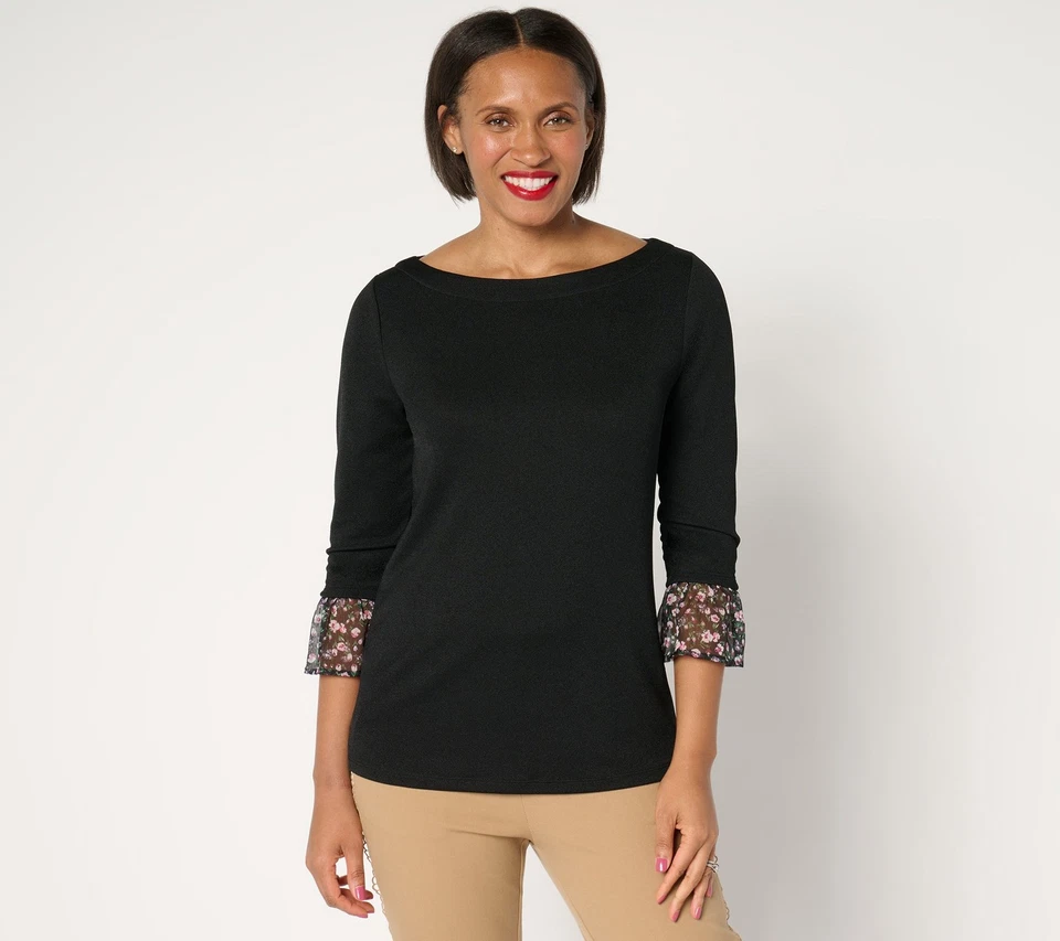 Isaac Mizrahi Live! Tejido Guijarro con Puños Estampados Pitch Negro 4X Nuevo Foto 1 de 1