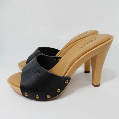 SANDALIA Candie's Antonella OMG Plataforma Deslizable Tacones Talla 7 Cuero Negro NUEVO Foto 1 de 4
