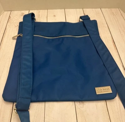 Bolso de hombro cruzado mediano de nailon azul brillante Escada Moon 11”x11” en muy buen estado Foto 1 de 4