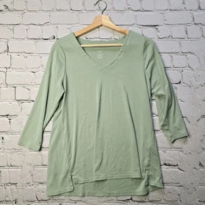 J Jill Pima Cotton 3/4 Sleeve V Neck Top Seaglass Green Size Medium - Bild 1 von 8