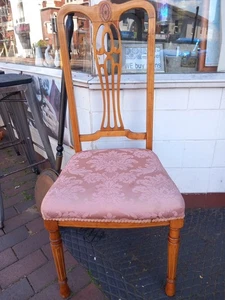 Set Of 4 Antique inlaid occasional chairs Light Brown Wood Lightweight Retro Vtg - Picture 1 of 7