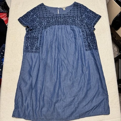 Lucky Brand Women's Blue Short Sleeve Embroidered Chambray Mini Dress Large - Image 1 of 4