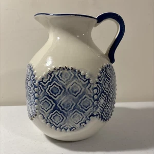 Brocca ceramica All'asta Art grande blu e bianca shabby chic rustica - Foto 1 di 15
