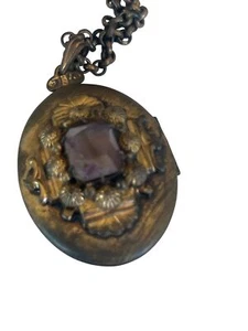 Antique 1800s Victorian Locket Mourning Pendant Brass Gold  filled - Picture 1 of 11