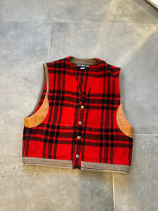 Womens Ralph Lauren Wool Blend Vest Red Plaid Made in USA S