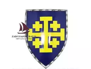 Medieval Battle Warrior Yellow and Blue Shield | Made of 20 Gauge Steel | Knight - Picture 1 of 9